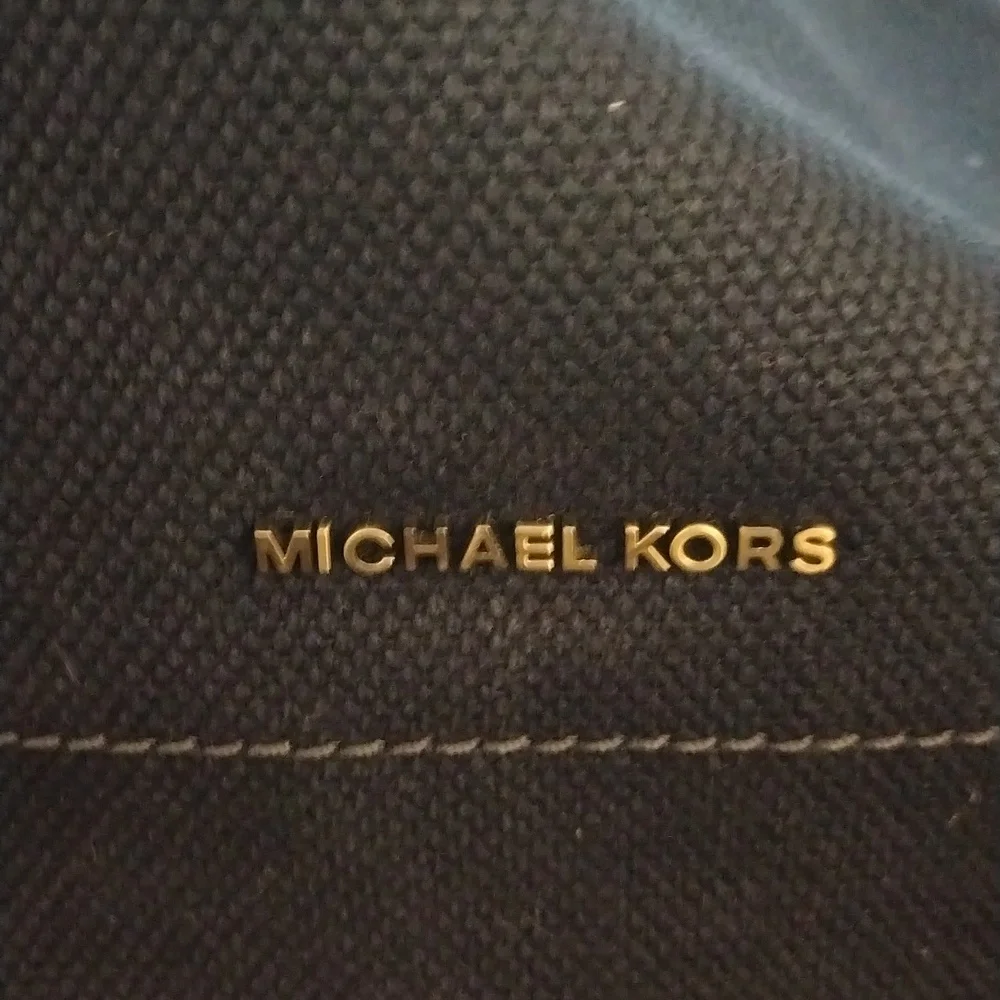 -Michael Kors Blue and Tan Tote with Signature MK Charm Rope Handles